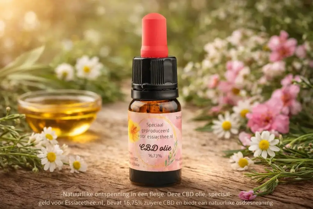 CBD Öl in bernsteinfarbenem Glasfläschchen mit Pipette, hochwertiges natürliches CBD Öl in warmer Atmosphäre.